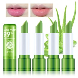 4PCS Aloe Vera Color Changing Moisturizing Lipstick for Women, Magic Temperature Color Change Lipstick Lip Blam Gloss Makeup Gift Set, Long Lasting Nourishing Tinted PH Lip Balm Moisturizer