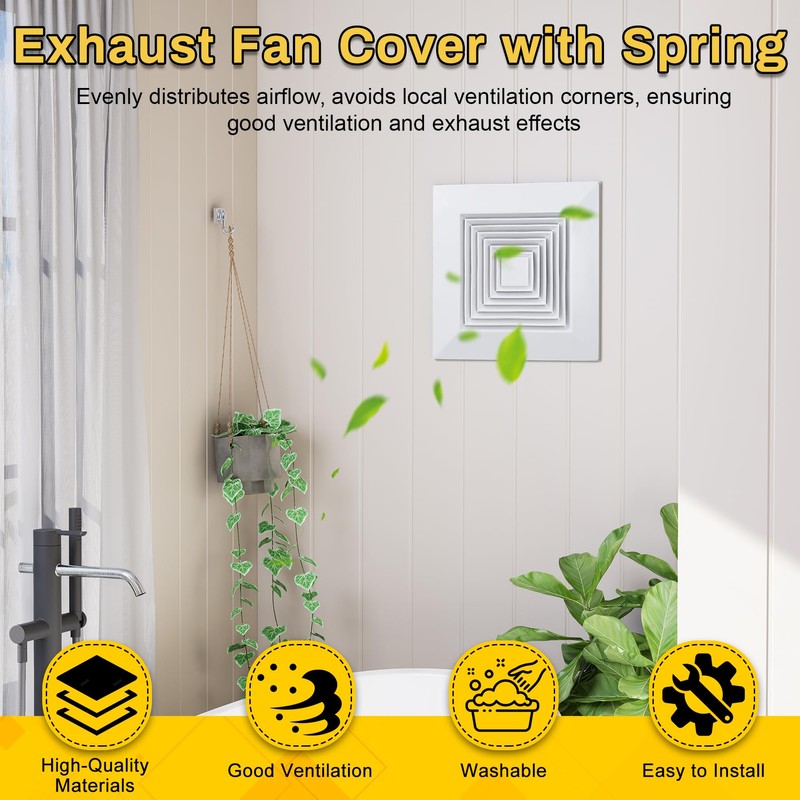 Powrocket Bathroom Exhaust Fan Cover with Spring, 12" x 12"