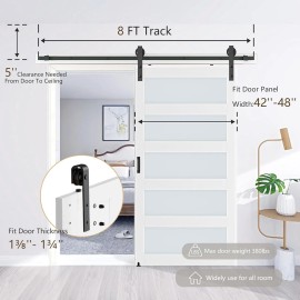 No Brand Barn Door Hardware Kit 8FT Heavy Duty Sliding Door Track Kit with Floor Guide