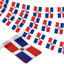 GSYLPFT Dominican Republic Flags Dominican String Flag Banners for Patriotic Events Independence Day Sports Bars Inside Outside Decorations 33 Feet 30 Flags