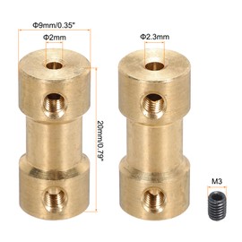 MECCANIXITY 2mm to 2.3mm Bore Rigid Coupling 20mm Length 9mm Dia M3 Brass Shaft Coupler Connector for 3D Printers DIY Car Boat Copper Tone, with 2pcs Coupling, 8pcs Screws, 2pcs Wrench
