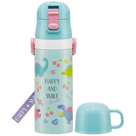 Skater SKDC4-A Children's Stainless Steel Water Bottle, 2-Way Direct Drinking, 16.5 fl oz (470 ml), Cup Drinking 15.2 fl oz (430 ml), Happy & Smile Kid-friendly Lightweight Type, For Girls, Hot and Cold Water Bottle, Sports Bottle, Cute, Kids, Children, 