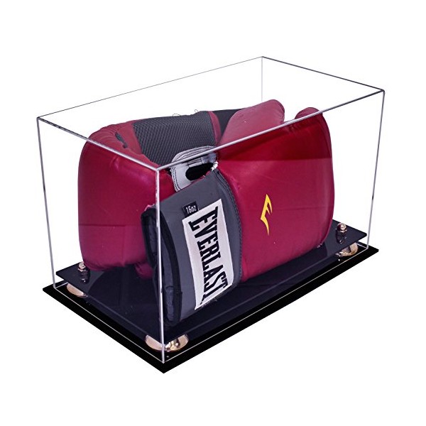Better Display Cases Clear Acrylic Single or Double Boxing Glove Display Case with Gold Risers (A011-GR)