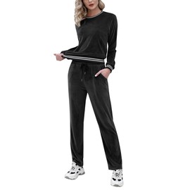 Totatuit Women's Velour Tracksuit 2 Piece Outfits Striped Long Sleeve Pullover and Pants Pajama Lounge Jogger Sets with Pocket