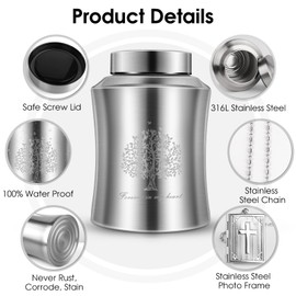 Up to 220 lbs Cremation Urn for Adult Male Female Ashes, Decorative Urn with Laser Engraved Tree of Life and Velvet Pouch(Forever in My Heart)