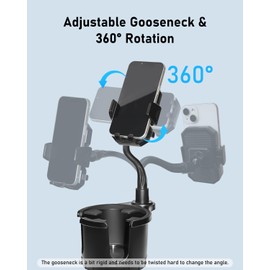 Belinous Car Cup Holder Expander with Car Phone Holder, 2 in 1 Car Phone Mount & Cup Holder Adapter with Adjustable 360° Rotation Gooseneck, U-Shaped Handle Slot, Fits Phone and Drinking Bottle