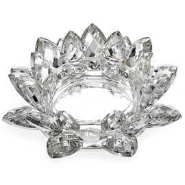 OwnMy - Candelero de cristal de loto para vela de pilar de hasta 3 pulgadas, portavelas de cristal decorativo de pétalos de loto para velas de té, candelabros para decoración del hogar, bodas y