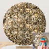 OERJU 7.5x7.5ft Gold Glitter Round Backdrop Cover Luxurious Golden Bokeh