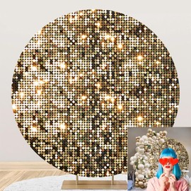 OERJU 7.5x7.5ft Gold Glitter Round Backdrop Cover Luxurious Golden Bokeh Spots (Not Glitter Sequin) Photography Background Circle Backdrop Birthday Baby Shower Wedding Party Decor Photo Booth Props