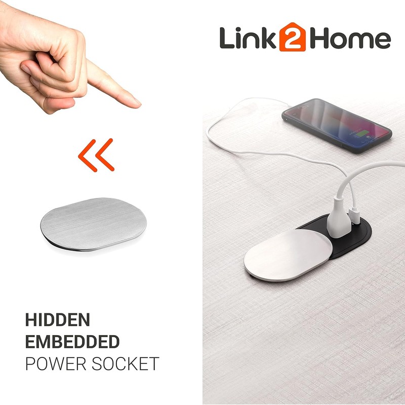 Link2Home 2 Pack Space Saver Grommet Socket with USB, 1
