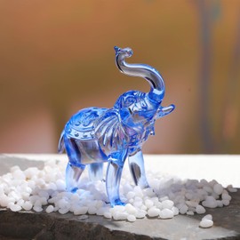 Arikyrist Crystal Elephant Figurine Home Decor, Glass Elephant Statue Gifts for Women Men, Crystal Animals Collectible Figurines Tabletop Decoration Elephant Sculpture with Trunk Up Ornaments (Blue)