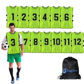Augctoer Scrimmage Vest Sports Pinnies,Practice Vests,Team Practice Jerseys, Numbered Training Pennies for Sports Youth Adult 12pcs (Green, L)
