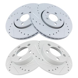 TRQ Front and Rear Performance Brake Rotors Set Premium G-Coated Cross Drilled & Slotted Compatible with 1999-2010 Volkswagen Beetle 1999-2006 Golf 1999-2005 Jetta