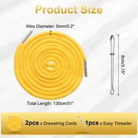 sourcing map 2pcs Drawstring Cords 51" Replacement Drawstring Hoodie String Sewing Tool with Easy Threader for Hoodie Sweatpants Jackets Pants Hats Coats Bags, Yellow