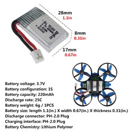 PUOO 5PCS 3.7V 220mAh Battery with 5-in-1 Charger for E010 GoolRC T36 NINHUI NH010 F36 JJRC H36 HS210 RC Drone