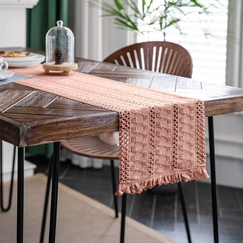 Weldomcor Macrame Table Runner Pink Boho Table Runner with Tassels