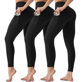 3 Pack Leggings with Pockets for Women,Butt Lift High Waisted Tummy Control Workout Yoga Pants Reg & Plus Size