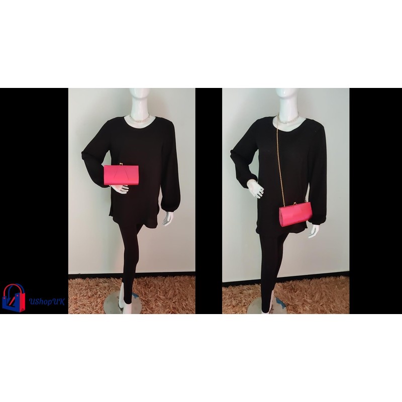 UShopUK Fuchsia Pink Medium Satin Clutch Bag Wedding Prom Wedding
