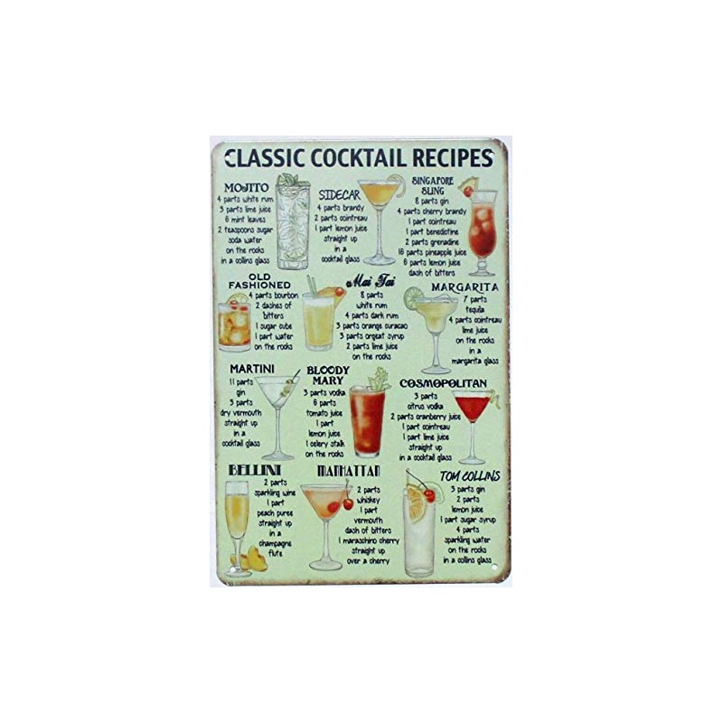 SOPAHU Classic Cocktail Recipes Metal Tin Sign For Bar Pub