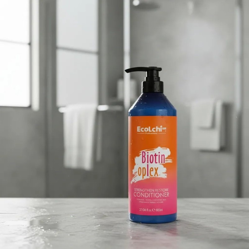 EcoLchi Biotin Oplex Shampoo Capilar Orgánico, Fórmula de Hidratación Profunda,