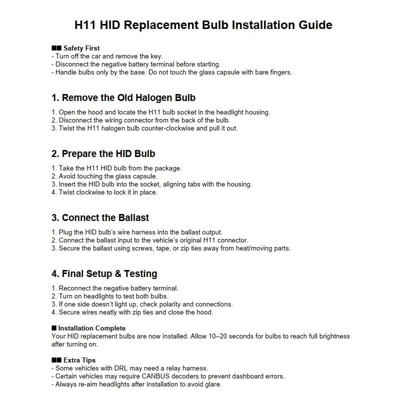 Xentec H11/H8/H9 6000K HID Xenon Bulb 1 pair (35W/55W)