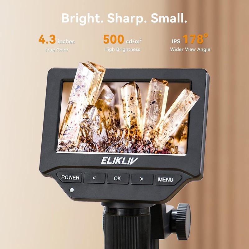 Elikliv EDM4C Coin Microscope with Scale：4.3" Digital Microscope with Adjustable