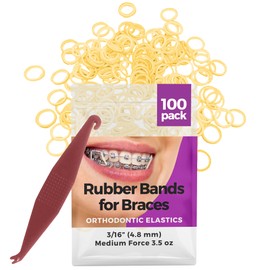 Orthodontic Rubber Bands for Braces - Premium Quality Elastic Teeth Rubber Bands for Braces, Fix Tooth Gaps, Dreadlocks, Includes Free Elastic Placer-Medium Force 3.5 oz, 3/16 Inch, Natural (100 Pack)