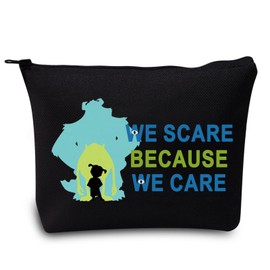 LEVLO Funny Monsters Movie Cosmetic Make Up Bag Mike Sully Boo Fans Gift We Scare Because We Care Makeup Zipper Pouch Bag For Women Girls (We Scare Black)