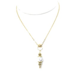 Vintage style gold plated stainless steel women's choker necklace with white howlite pendant