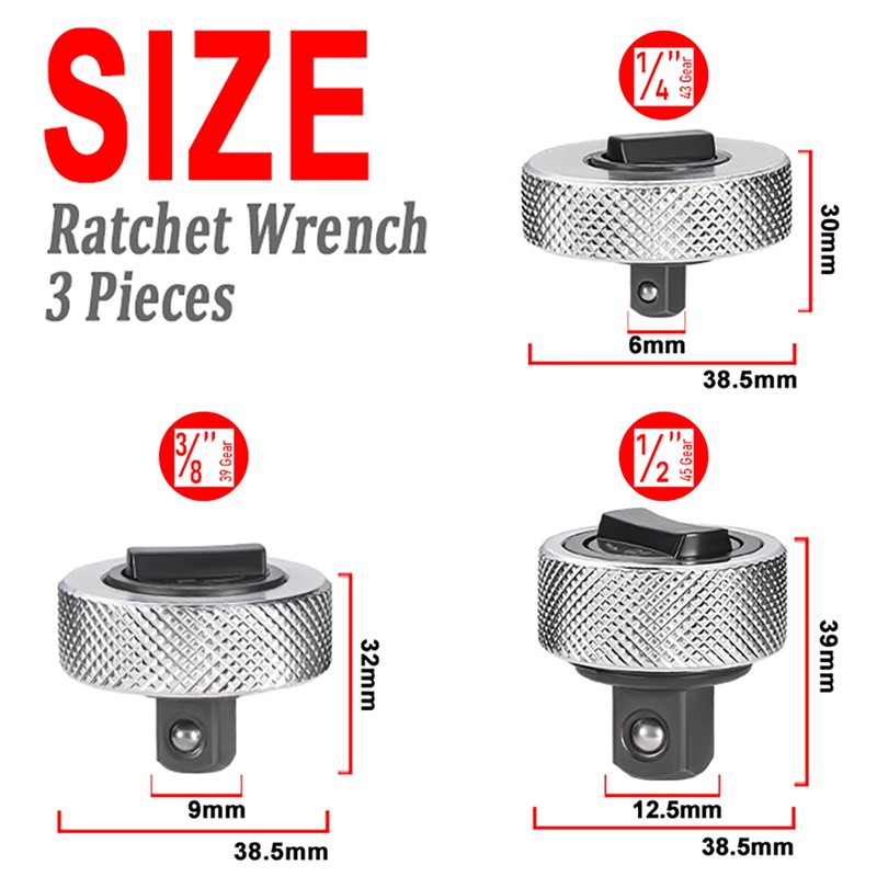 Airuzara 3Pcs Mini Finger Ratchet Set, 1/4 3/8 1/2 Drive