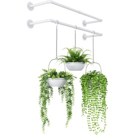 Bamworld Hanging Planters 2PCS for Indoor Plants Hanging Plant Holder Plant Hanger Indoor Ceiling Window Plant Shelves Wall Mount Black Metal Rod(Pot&Plant Not Included) White