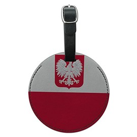 Graphics & More Poland with Coat of Arms National Country Flag Round Leather Luggage Id Tag, Black