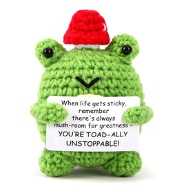 JULEASEL Mini Funny Positive Frog Mushroom Emotional Crochet Animals Knitted Doll with Positive Card for Coworkers Best Friend Encouragement Funny Gifts for Women Men Party Decor