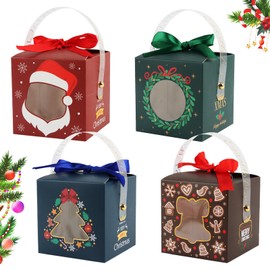 Christmas Gift Box, ACTOYS Pack of 8 Christmas Paper Boxes, Christmas Candy Boxes with Handle and Window for Christmas Gift Christmas Decoration