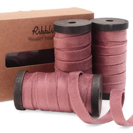 Ribbli Rosy Mauve Velvet Ribbon 3 Rolls Double Faced 3/8 Inch 18-Yard with Wooden Spool Use for Christmas Tree Ornaments Gift Wrapping Wreath Decoration Wedding Boutonnieres