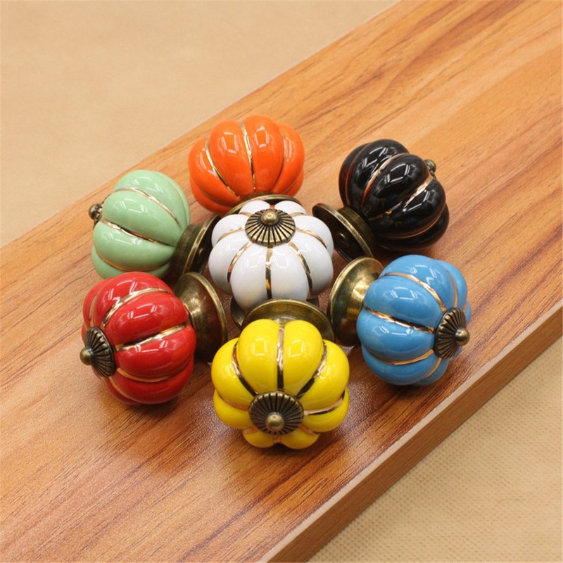 Pumpkin Shaped Ceramic Door Knob Dresser Kitchen Cabinet Cupboard Drawer