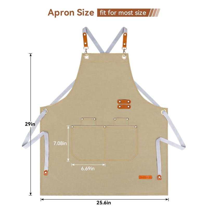 Teskyer Kitchen Cooking Apron with 4 Pockets, Water Oil Resistant,
