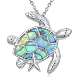 Dorunmo Sea Turtle Necklace for Women 925 Sterling Silver Natural Abalone Shell Sea Turtle Starfish Pendant Jewelry Gifts for Women Mom Birthday Mother Day