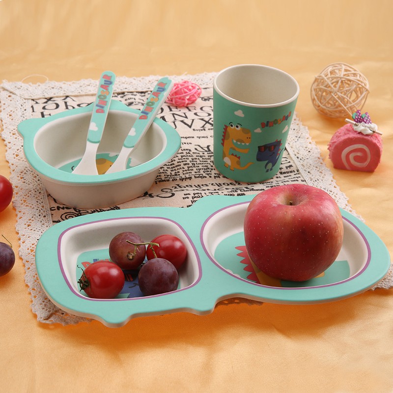 5 pcs set Eco friendly Bamboo Fiber Cartoon Children Tableware