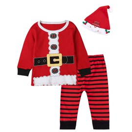 LENSOUS Baby Boys Girls Christmas Santa Claus Costume Outfit Clothes Pants Set (Red, 12-18 Months)