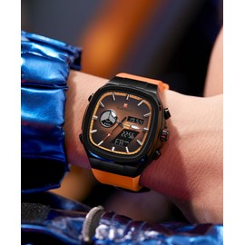 Men Watch Unique Business Watches for Men Analog Digital Waterproof Chronograph Multifunctional Sprot Quartz Wrist Watch with Silicone Strap（Orange）