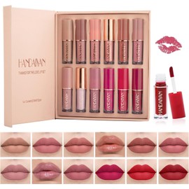 12Pcs Lápiz Labial Líquido con 2 Glitter Labial Set de Maquillaje Brillo de Labios Labials Mate Nude líquido de larga duración brillo de labios Maquillaje Set de Regalo
