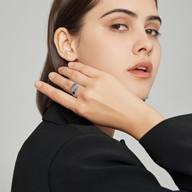 VONALA Feather Ring 925 Sterling Silver Black Onyx Ring Adjustable Opening Ring Jewellery Gifts for Women