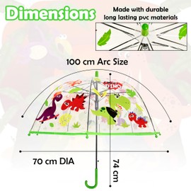 Children's Cartoon Bubble Umbrella, Bell Umbrellas, Travel Umbrella, Crook Handle Stick Dome Umbrella for 3-7 Years Girls and Boys, Crazy Dino
