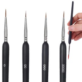 Fine Detail Brush Set, 4 Pieces Fine Brush Set, Acrylic Brush Watercolour, Small Artist Brush, Detail Brush Miniature, Artist Brush Paint Brush, for Acrylic, Watercolour, Oil, Miniatures, Black