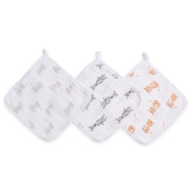 aden + anais essentials safari babes G667B, 10.8 x 10.8 inches (27.5 x 27.5 cm), Muslin, Cotton, Wash Cloth, Set of 3, Towel with Loop, Gauze Handkerchief, Girls, Boys, Baby Gift, Baby Shower, Baby