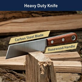 Kings County Tools Utility Knife - 8.75” Carpenter Knife with 4.25” Carbon Steel Cleaver Chisel Blade and Rosewood Handle - Box Cutter for Wood Splitting, Camping, Yard Work or Carpenter Tools