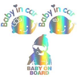 Pack of 3 Baby on Board Stickers, Reflective Car Sticker, UV Weatherproof, Waterproof, Hangover Night Reflection (Baby on Board/Baby in Car)