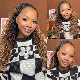 Toyotress Passion Locs Crochet Hair - 24 Inch 8 Packs Ombre Brown Blodne Faux Locs Crochet Hair Curly Ends, Long Curly Locs Braids Pre-Looped Synthetic Braiding Hair (24 Inch, OT30/27)