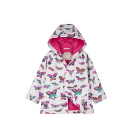 Hatley Girls' Little Button-Up Printed Rain Jacket, Groovy Butterflies, 4 Years